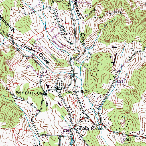 Topographic Map of Milksick Cove, NC