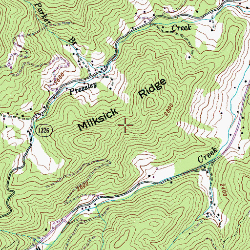 Topographic Map of Milksick Ridge, NC