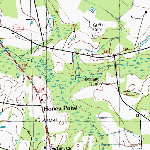Topographic Map of Mill Branch, NC