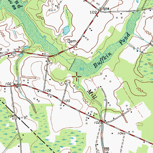 Topographic Map of Mill Branch, NC
