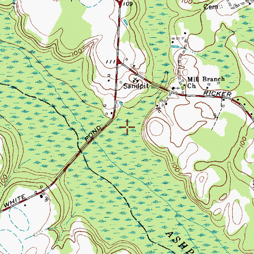 Topographic Map of Mill Branch, NC
