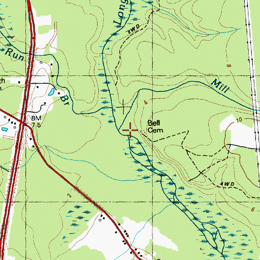Topographic Map of Mill Branch, NC