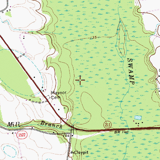 Topographic Map of Mill Branch, NC