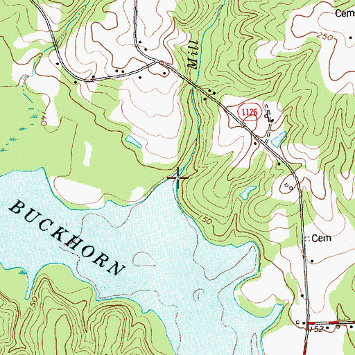 Topographic Map of Mill Branch, NC