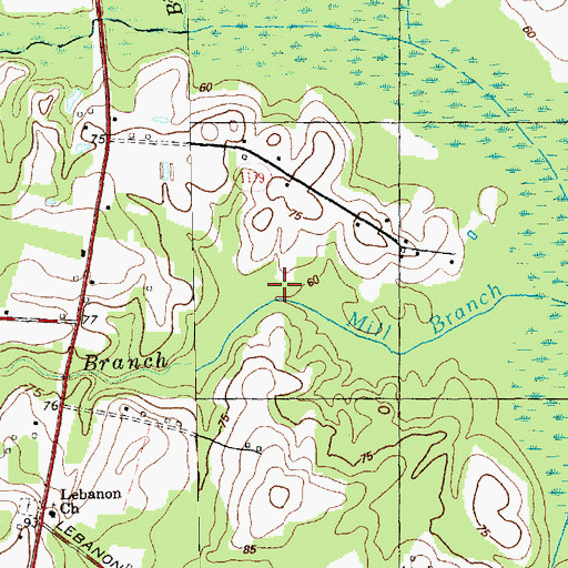 Topographic Map of Mill Branch, NC