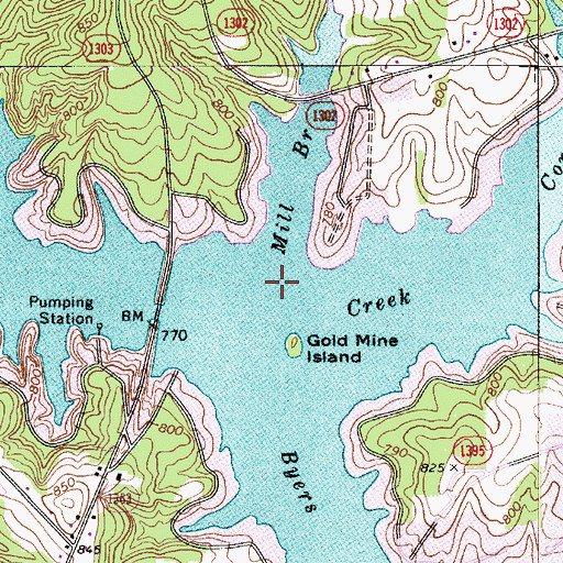 Topographic Map of Mill Branch, NC