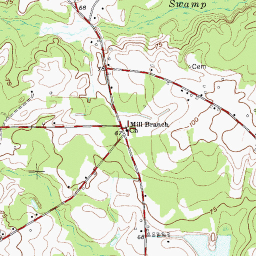 Topographic Map of Mill Branch Church, NC