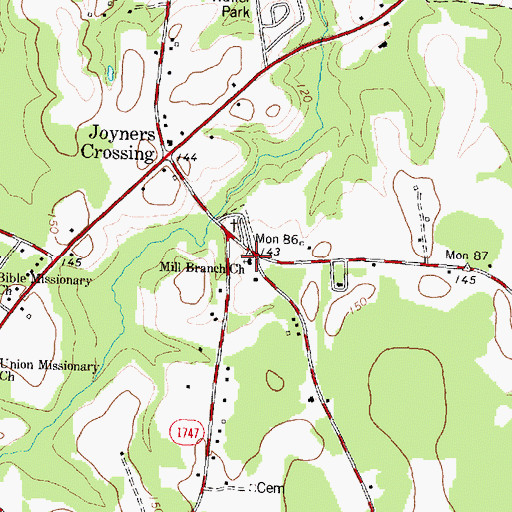 Topographic Map of Mill Branch Church, NC