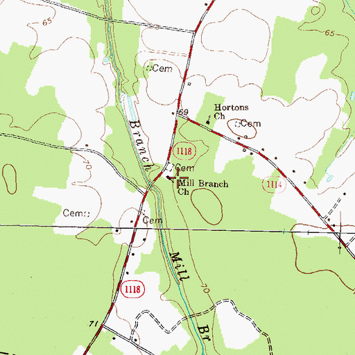 Topographic Map of Mill Branch Church, NC