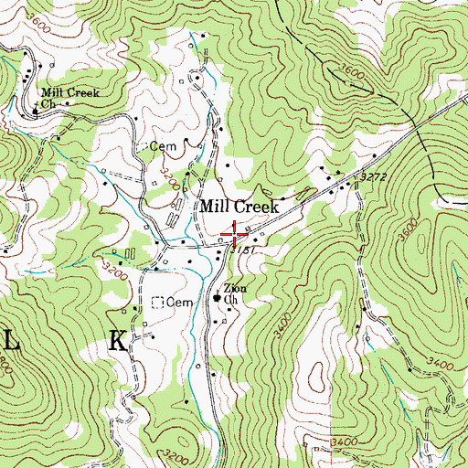 Topographic Map of Mill Creek, NC