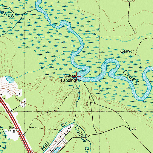 Topographic Map of Mill Creek, NC