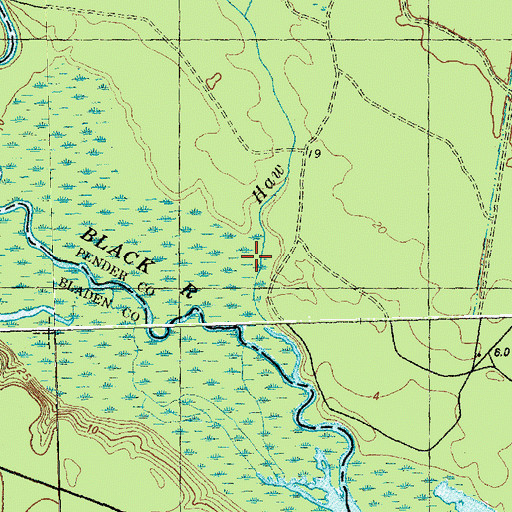 Topographic Map of Mill Creek, NC