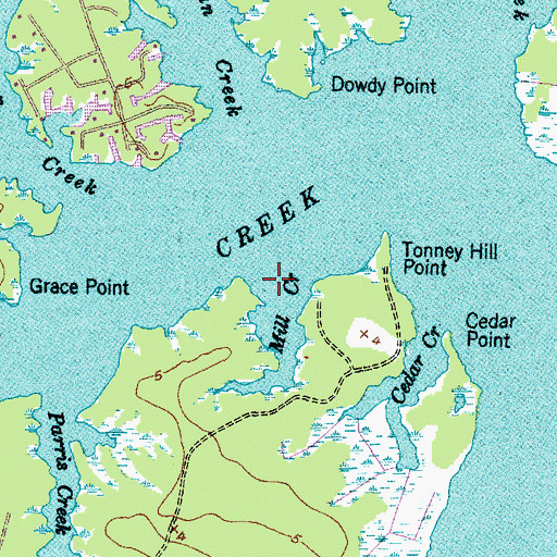 Topographic Map of Mill Creek, NC