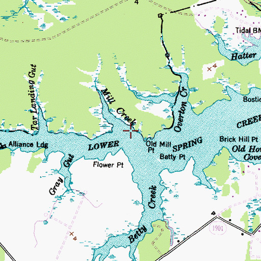 Topographic Map of Mill Creek, NC