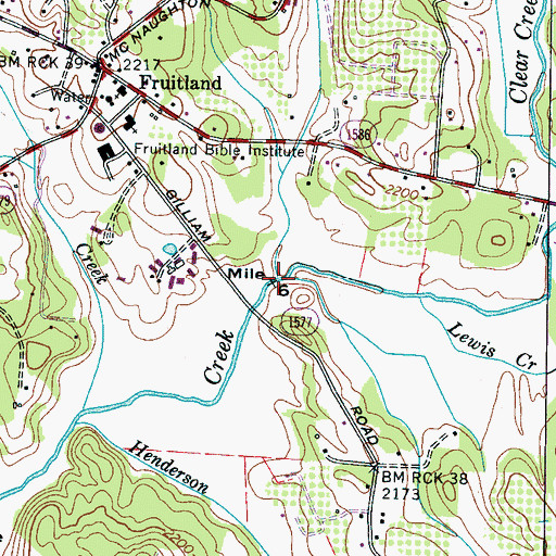Topographic Map of Mill Creek, NC