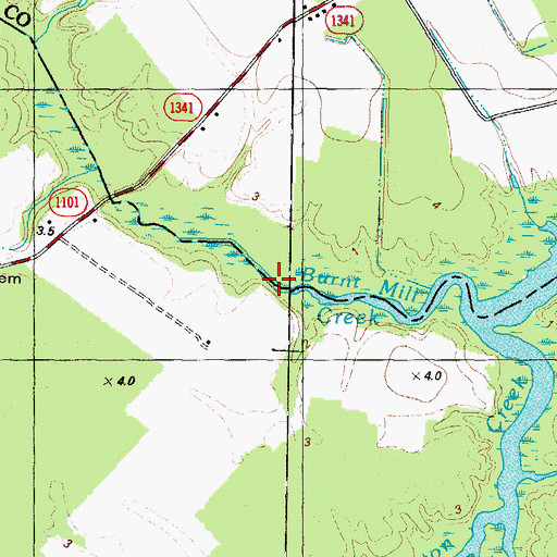 Topographic Map of Mill Creek, NC