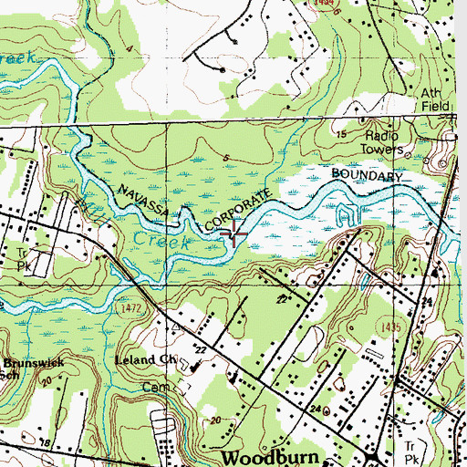 Topographic Map of Mill Creek, NC