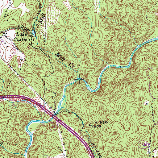 Topographic Map of Mill Creek, NC