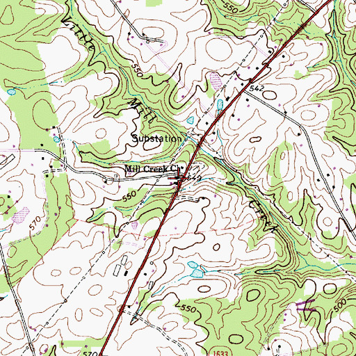 Topographic Map of Mill Creek Church, NC