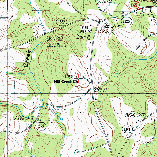 Topographic Map of Mill Creek Church, NC