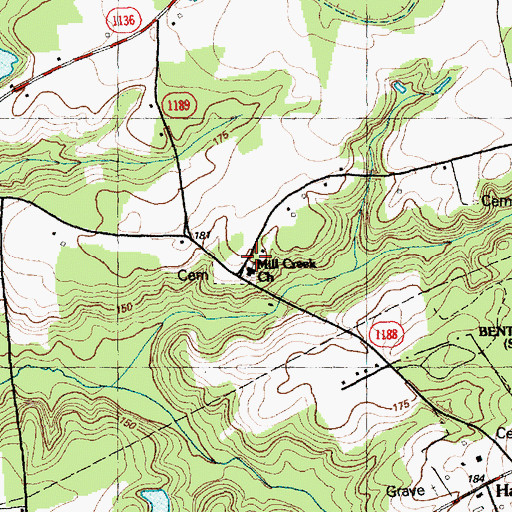 Topographic Map of Mill Creek Church, NC