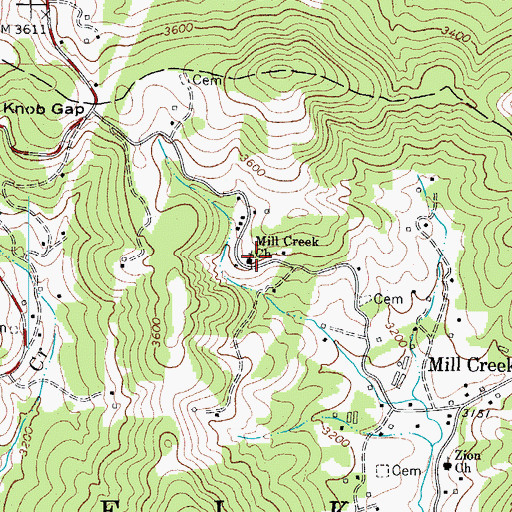 Topographic Map of Mill Creek Church, NC