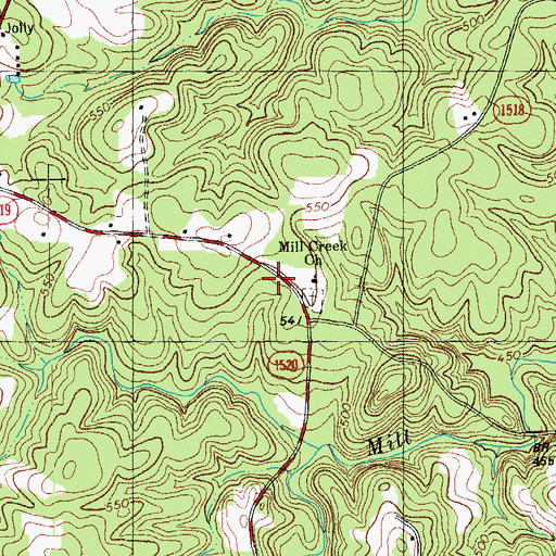Topographic Map of Mill Creek Baptist Church, NC