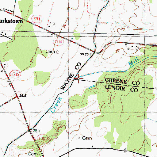 Topographic Map of Mill Run, NC