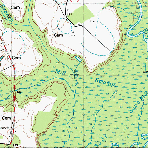 Topographic Map of Mill Swamp, NC