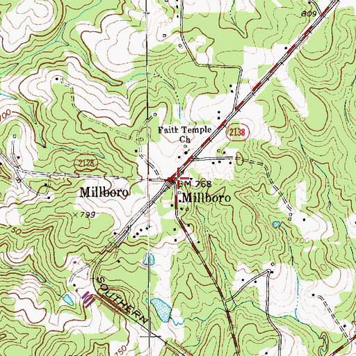 Topographic Map of Millboro, NC