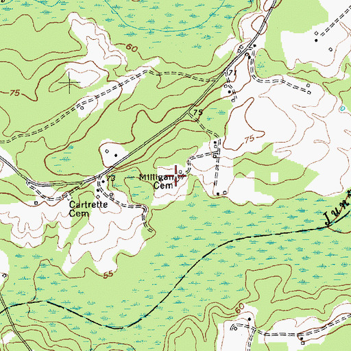 Topographic Map of Milligan Cemetery, NC