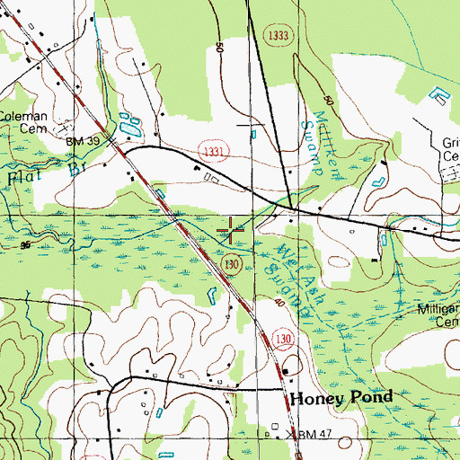 Topographic Map of Milliken Swamp, NC