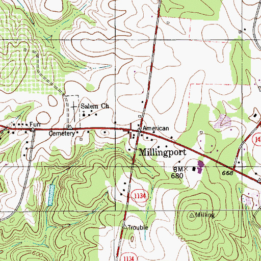 Topographic Map of Millingport, NC