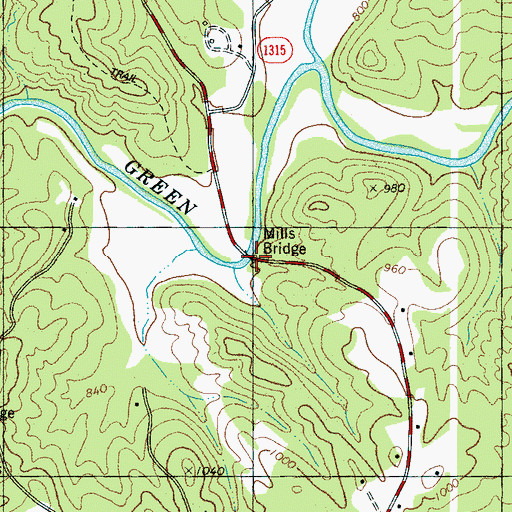 Topographic Map of Mills Bridge, NC