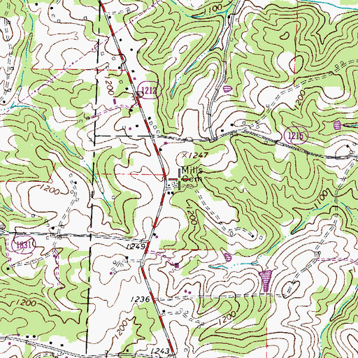 Topographic Map of Mills Cemetery, NC