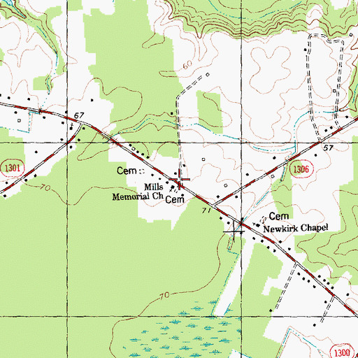Topographic Map of Mills Memorial Church, NC