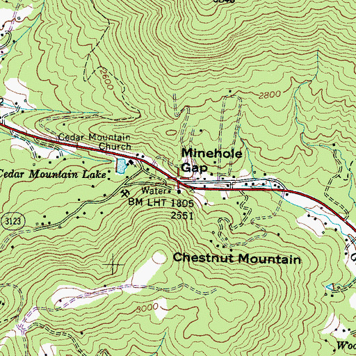Topographic Map of Minehole Gap, NC
