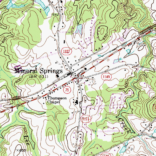 Topographic Map of Mineral Springs, NC