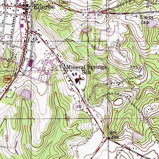 Topographic Map of Mineral Springs School, NC