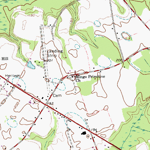 Topographic Map of Mingo Primitive Church, NC