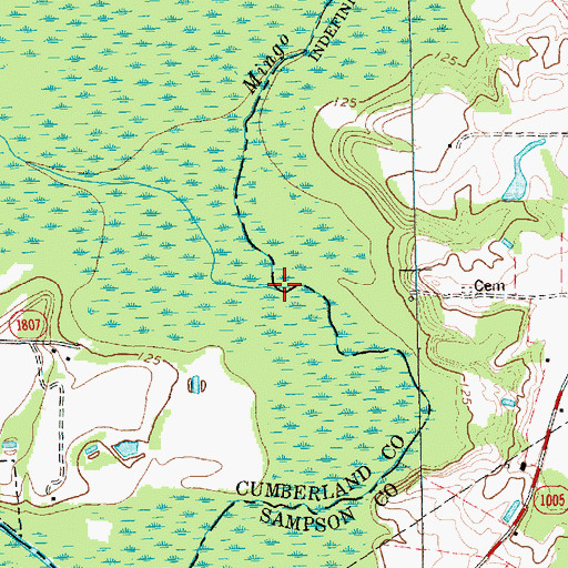 Topographic Map of Mingo Swamp, NC