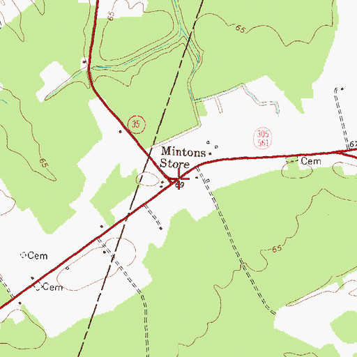 Topographic Map of Mintons Store, NC