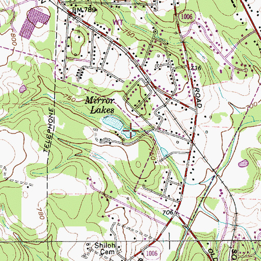 Topographic Map of Mirror Lakes, NC