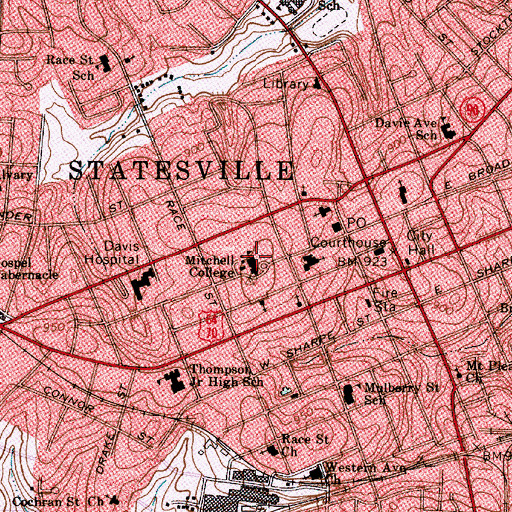 Topographic Map of Mitchell College, NC