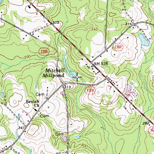 Topographic Map of Mitchell Millpond, NC
