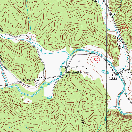 Topographic Map of Mitchells River Primitive Baptist Church, NC