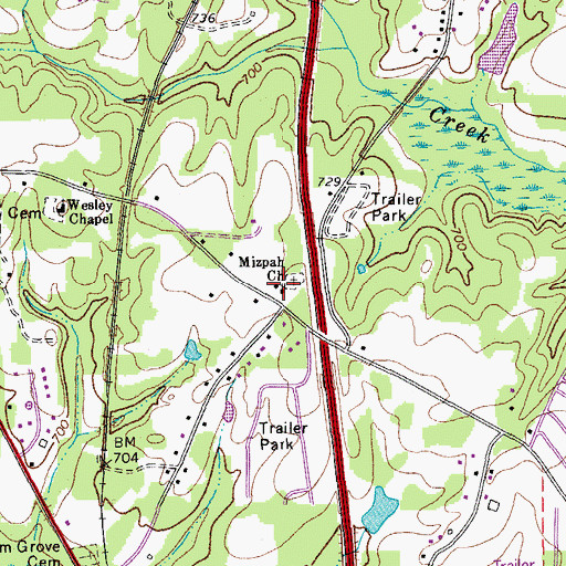 Topographic Map of Mizpah Church, NC