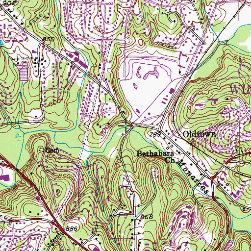 Topographic Map of Monarcas Creek, NC