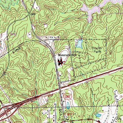 Topographic Map of Moncure School, NC