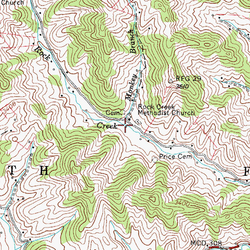 Topographic Map of Monkey Branch, NC
